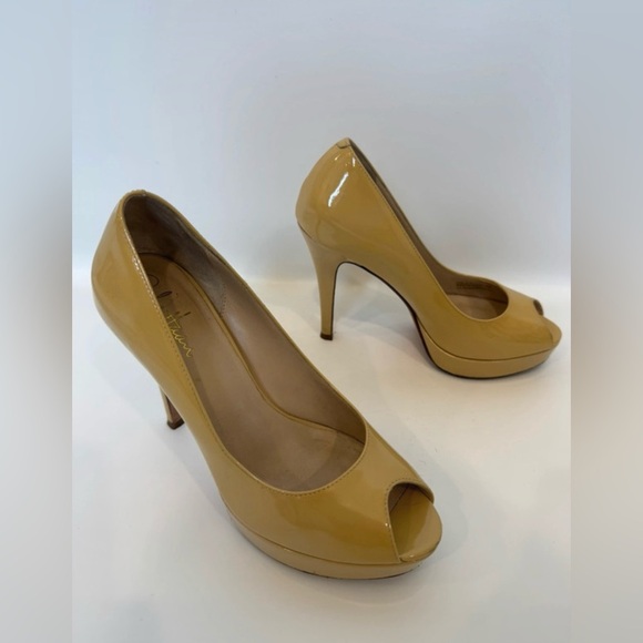 Cole Haan Yellow Patent Leather Peep Toe Heels Size 7 - Picture 2 of 8